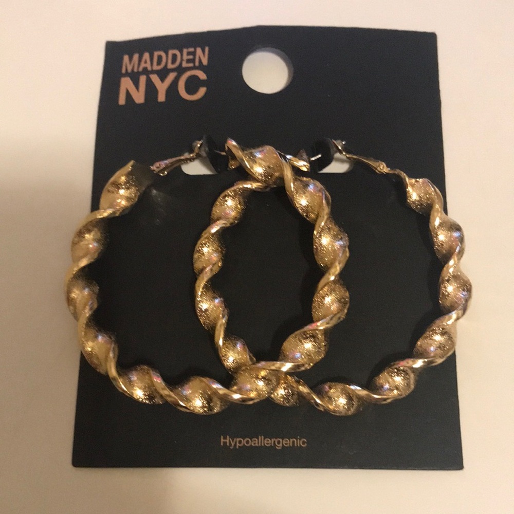 Madden NYC Gold Twisted Hoop Hypoallergenic Earrings